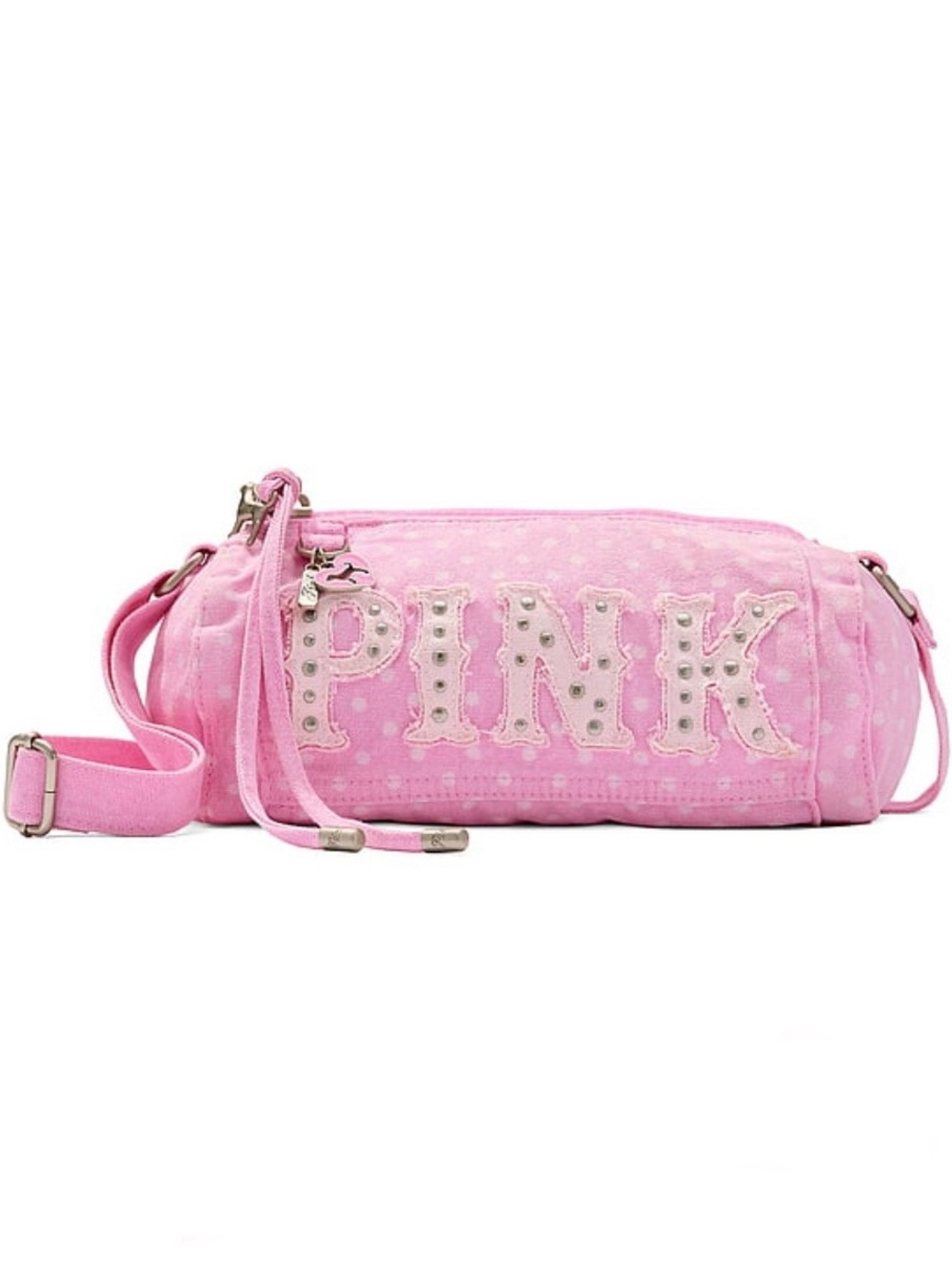 New VS Victoria’s Secret PINK Canvas Rolled Mini Duffle Shoulder Bag Polka Dot